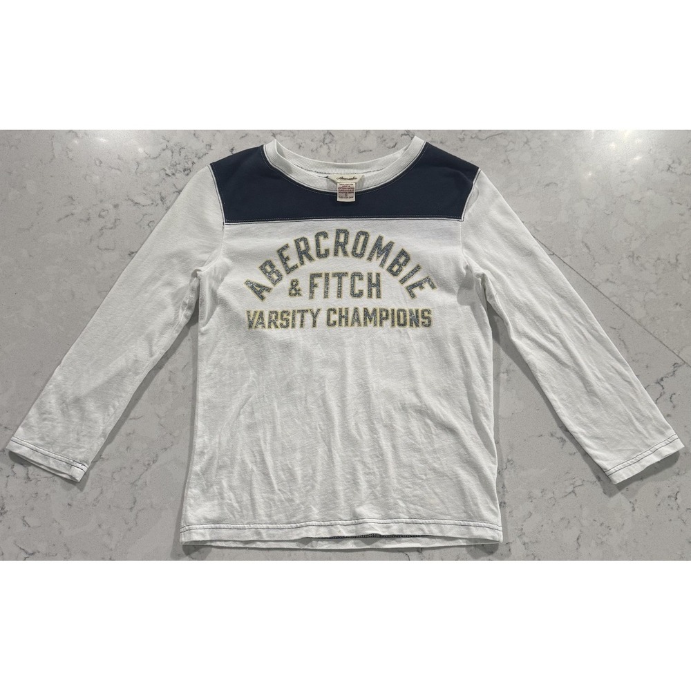 VTG Abercrombie & Fitch Varsity Champions T-Shirt Womens S White Long Sleeve Y2K